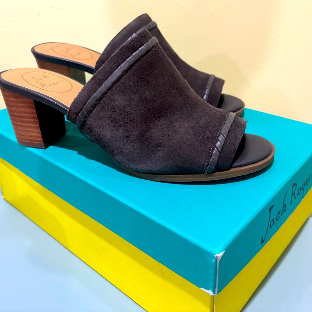 Jack Rogers Campbell Suede charcoal mules - size 7 - like new